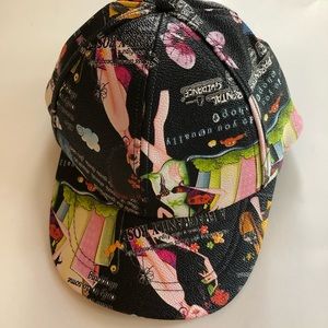 Women’s Black Leather Flat Bill Baseball Cap